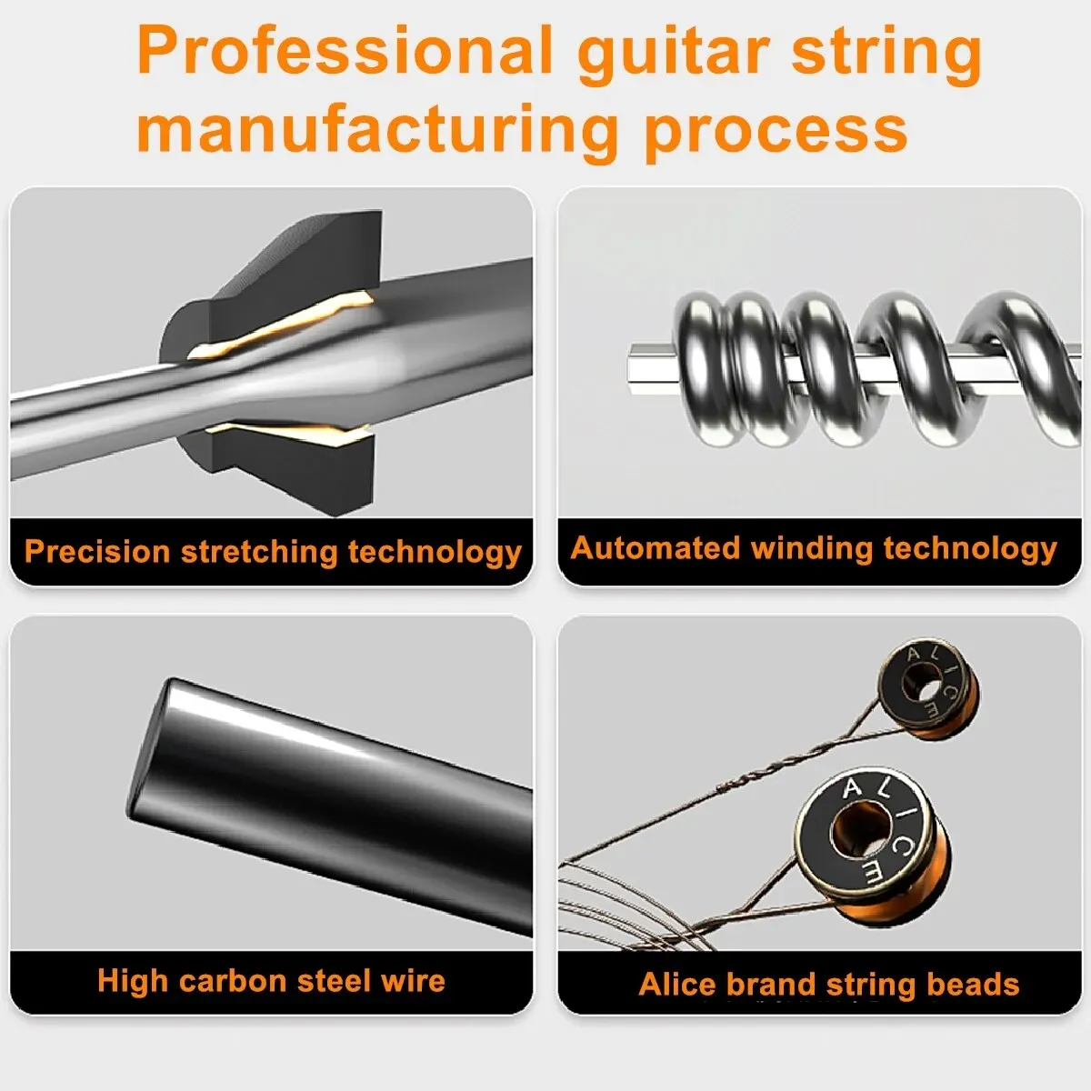 Alice Acoustic Guitar Strings 6 Pcs/Set Musical Instrument Guitar Parts Accessories 206/306/406/407C-SL thumbnail 2