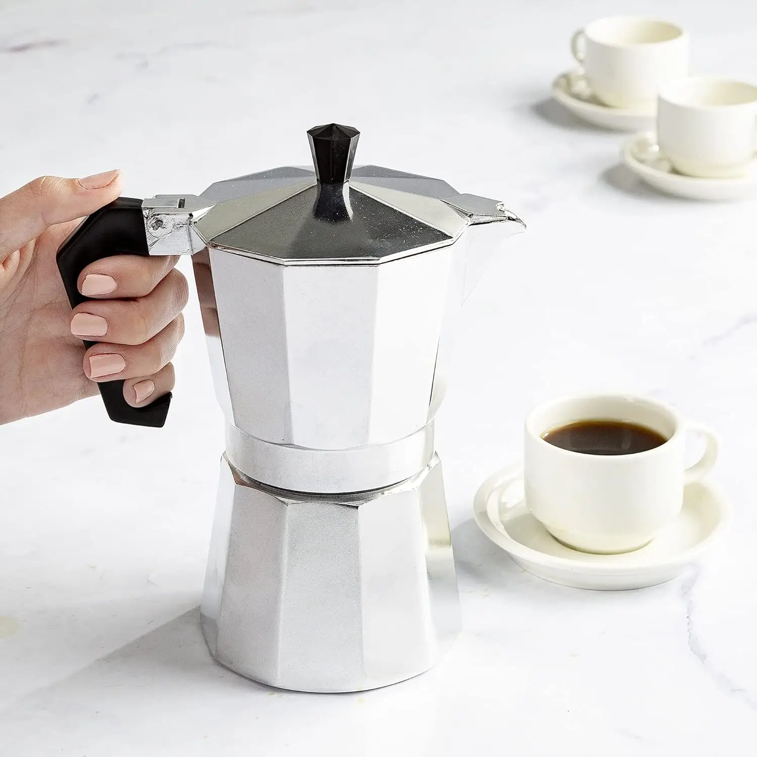 Aluminum Coffee Kettle Household Italian Octagonal Moka Coffee Tea Pot Office Home Travel Outdoor Camping Tableware Equipment thumbnail 6