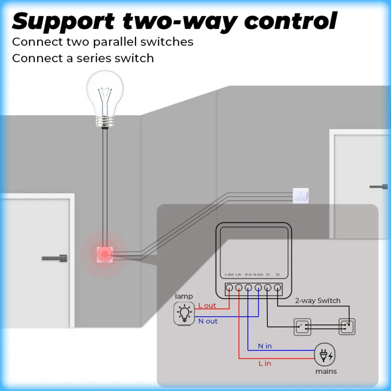 Aubess 16A Switch Tuya Wi-Fi Smart Switch Support 2-Way Control Power Monitor Energy Saving Light Switch Module 110V 220V thumbnail 3
