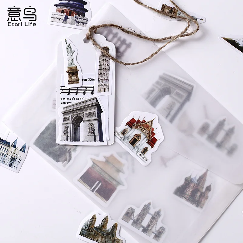 45pcs Kawaii Architecture Stickers for Diaries Handmade Adhesive Paper DIY Scrapbooking Stick Labels Office School Supplies thumbnail 4