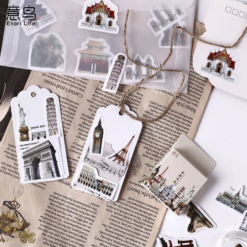 45pcs Kawaii Architecture Stickers for Diaries Handmade Adhesive Paper DIY Scrapbooking Stick Labels Office School Supplies thumbnail 2