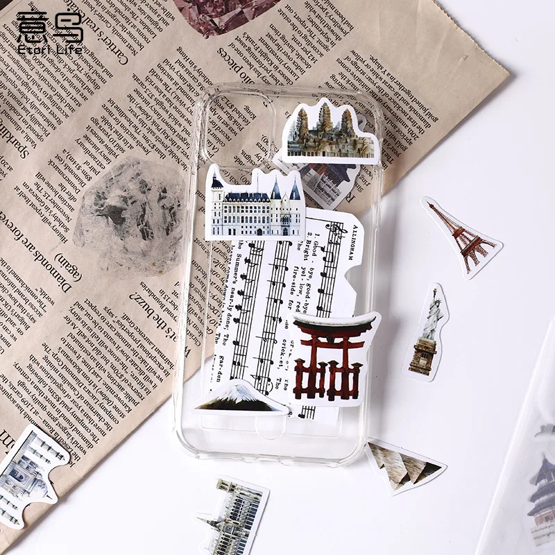 45pcs Kawaii Architecture Stickers for Diaries Handmade Adhesive Paper DIY Scrapbooking Stick Labels Office School Supplies thumbnail 3