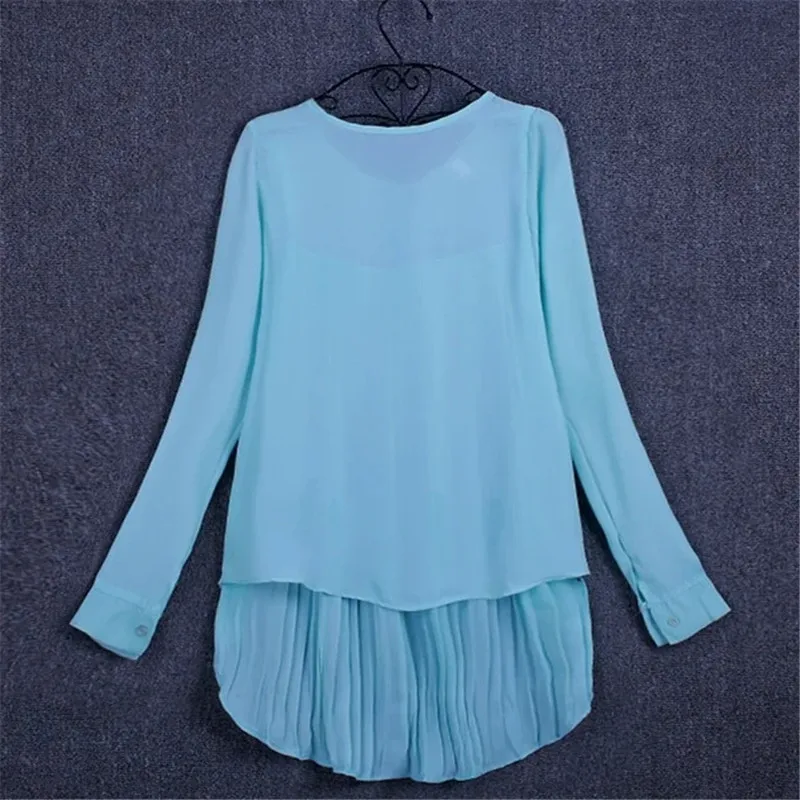 Blouse long-sleeved V-neck elegant ladies chiffon shirt top fashion office work shirt thumbnail 4