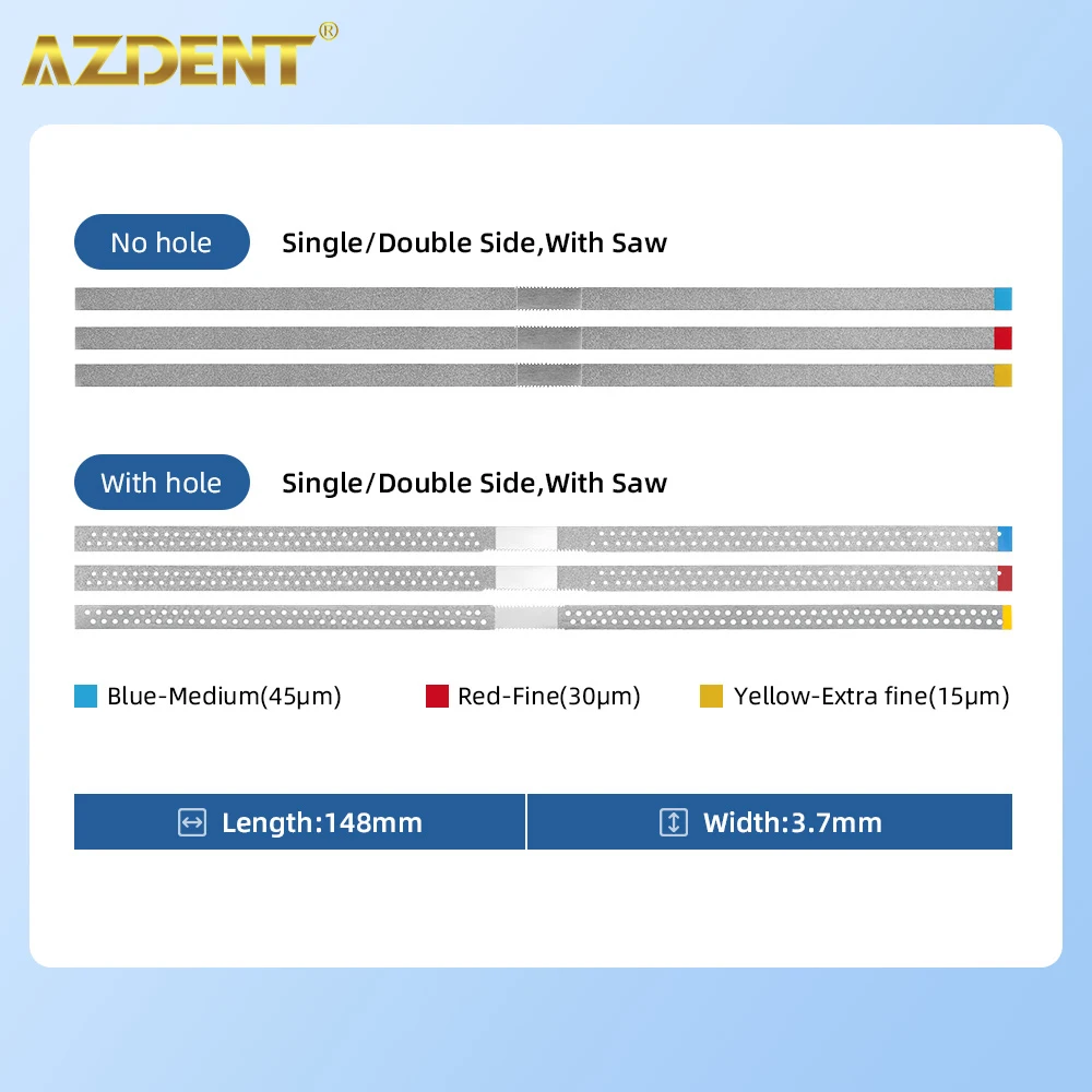 AZDENT Dental Diamond Polishing Strips 5pc Stainless Steel Orthodontic IPR Strip Fine Medium Single/Double Side Composite Polish thumbnail 2