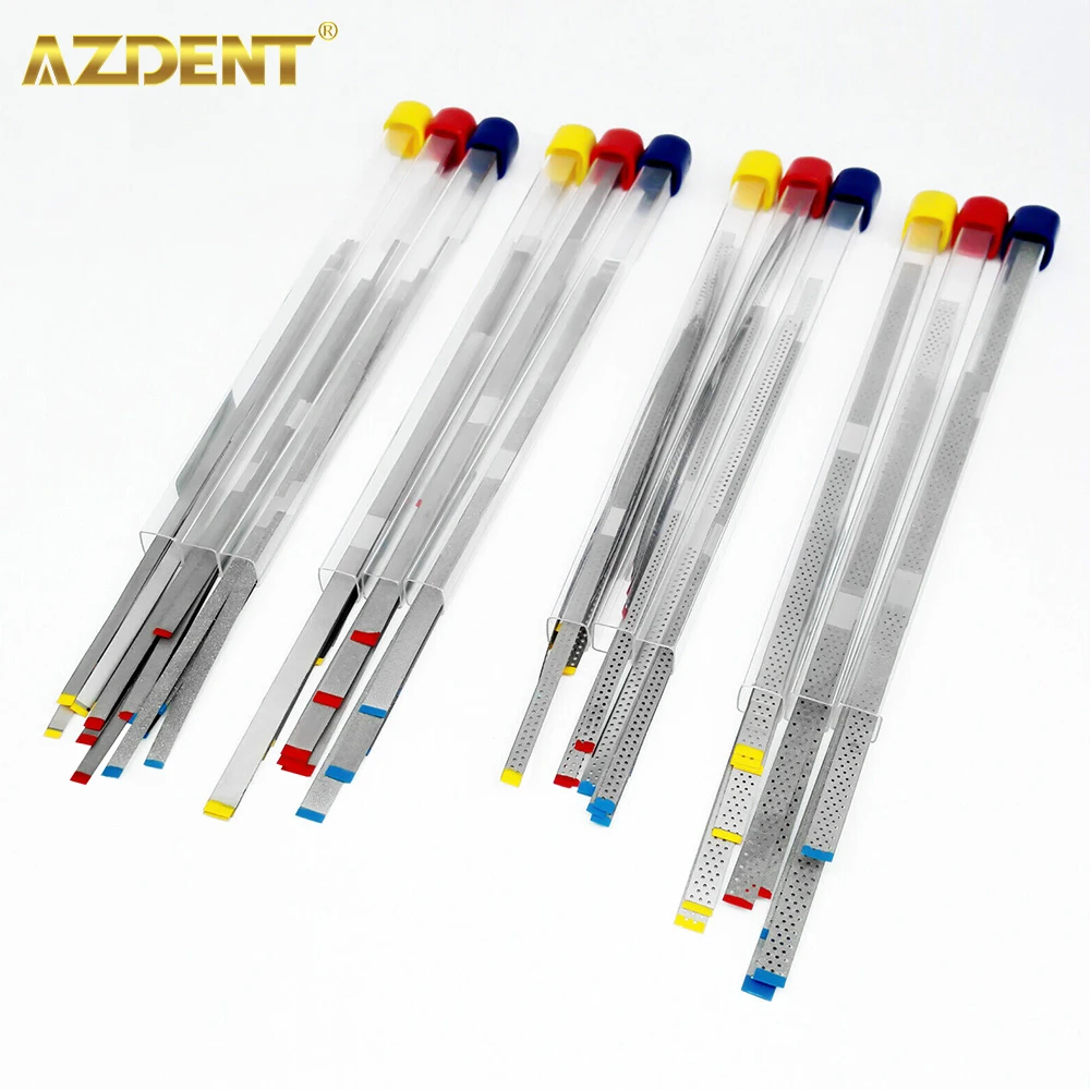 AZDENT Dental Diamond Polishing Strips 5pc Stainless Steel Orthodontic IPR Strip Fine Medium Single/Double Side Composite Polish thumbnail 4