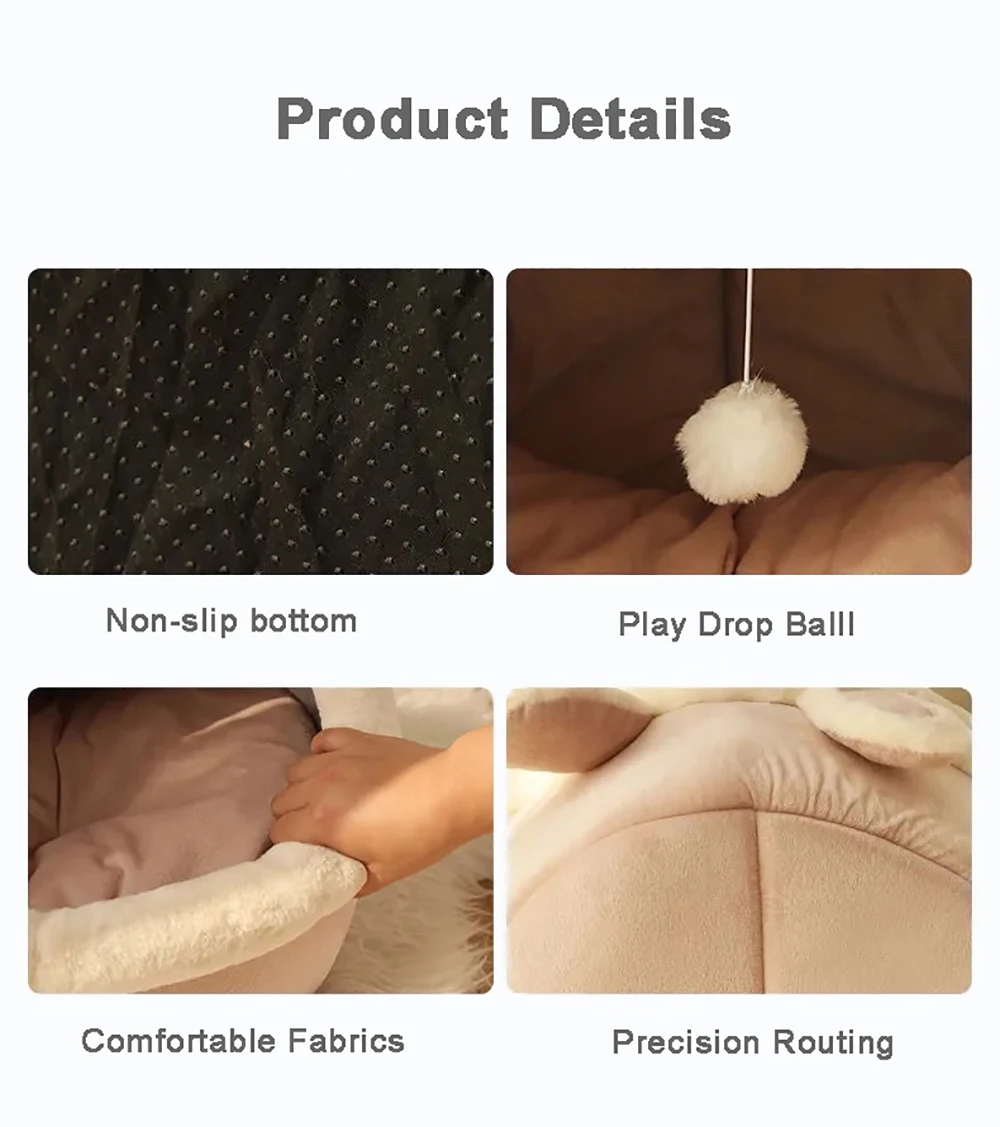 Pet Tent Cave Bed for Cats Small Dogs Self-Warming Cat Tent Bed Cat Hut Comfortable Pet Sleeping Bed Foldable Removable Washable thumbnail 5