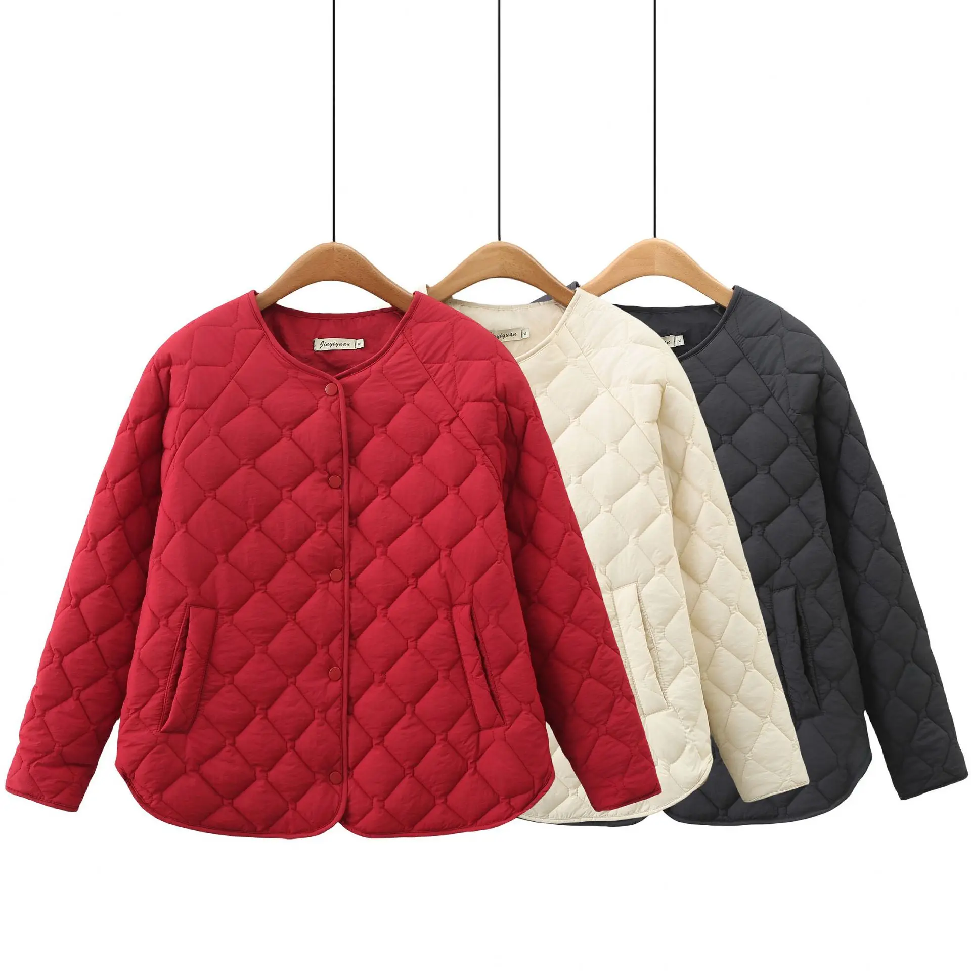 Simple Raglan Sleeve Thin Parkas Women Autumn Winter Plus Size Casual Clothing Argyle Padded Coat Thermal Quilted Jacket thumbnail 3