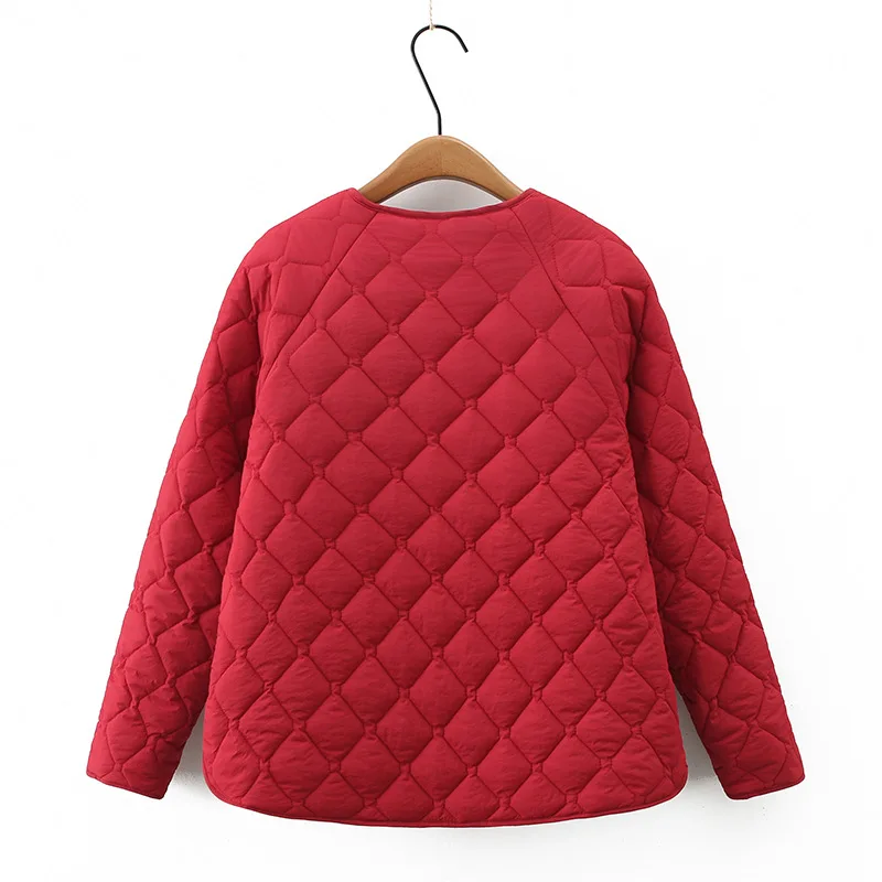 Simple Raglan Sleeve Thin Parkas Women Autumn Winter Plus Size Casual Clothing Argyle Padded Coat Thermal Quilted Jacket thumbnail 2