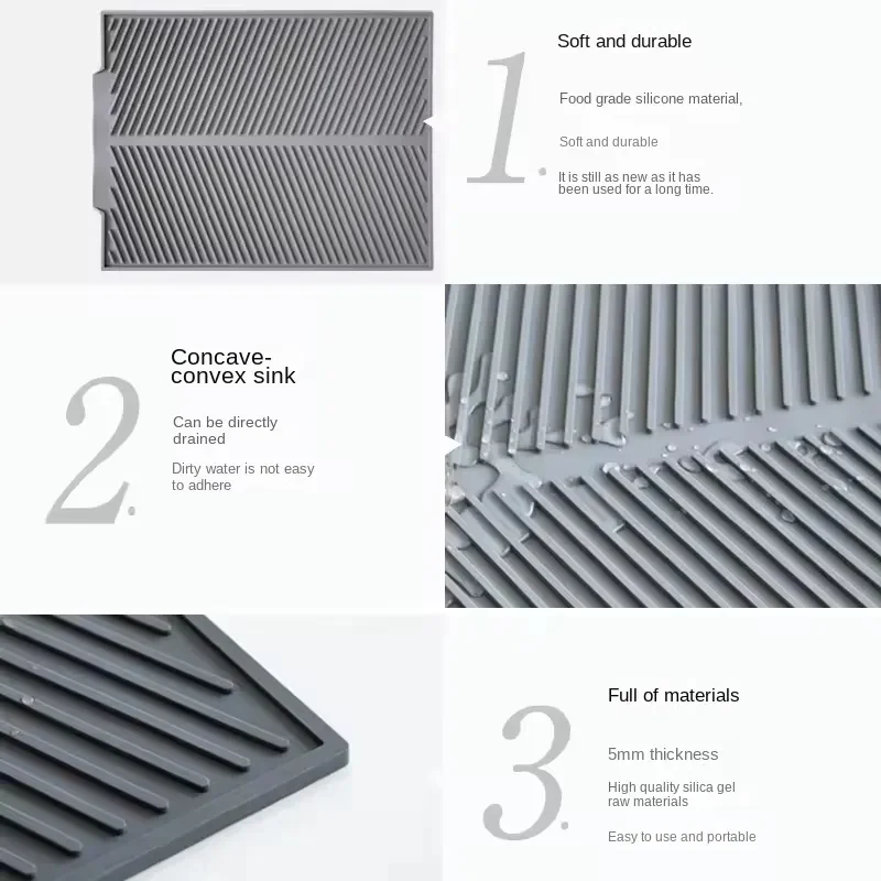 1PC Silicone Drain Pad Drying Mat Pots Dish Drain Mat For Kitchen Tableware Non-slip Mats Anti-scald Coaster Kitchen Utensils thumbnail 6