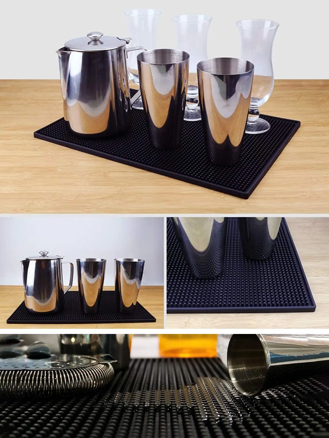 Leeseph Bar Mat 17.7 x 11.8 in Thick Durable and Stylish Black Bar Spill Mat Non Slip Non-Toxic Service Mat for Coffee Bars thumbnail 3