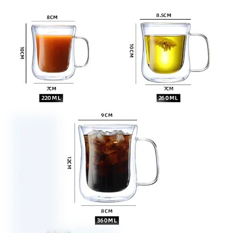 Heat-Resistant Double Wall Glass Cup Beer Coffee Cup Set Handmade Beer Tumbler Mug Tea Whiskey Mugs Transparent Drinkware thumbnail 6