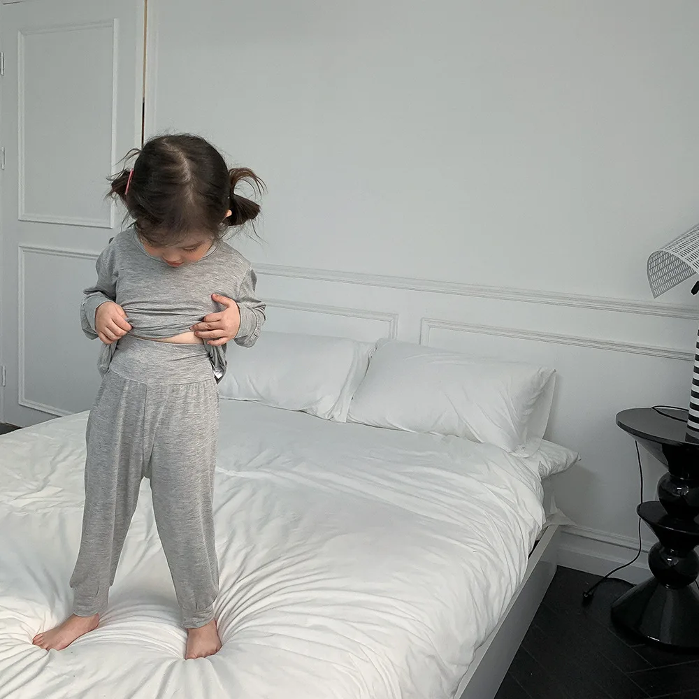 Kids Underwear Pajamas Sets 2pcs Korean Style Cotton High Quality Child Home Sleep Wear Clothes for Baby Girls Boy 1-8 Years Old thumbnail 3