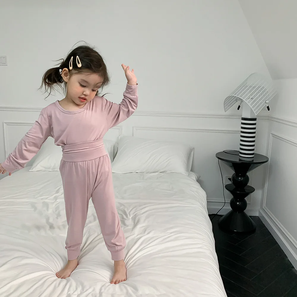 Kids Underwear Pajamas Sets 2pcs Korean Style Cotton High Quality Child Home Sleep Wear Clothes for Baby Girls Boy 1-8 Years Old thumbnail 4