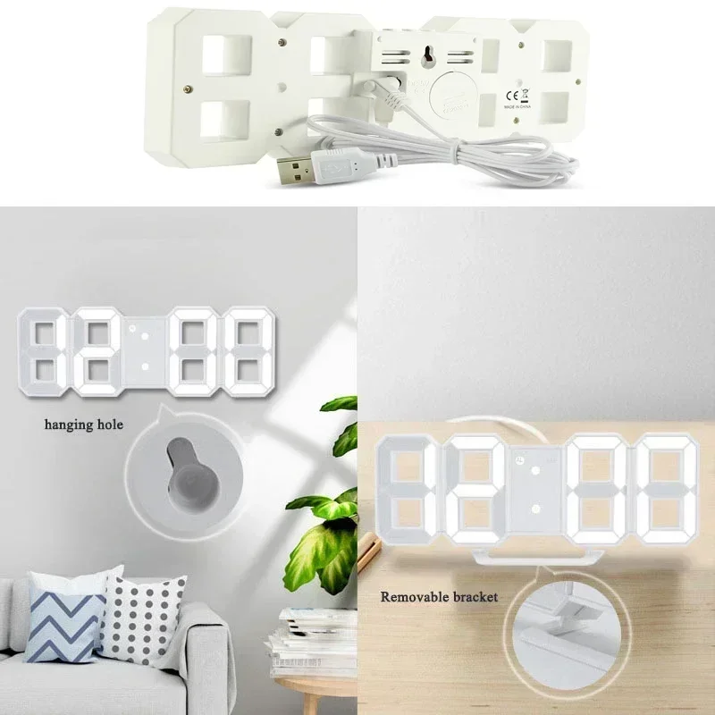 Purchase Products Clock 3D LED Digital Alarm Clock Wall Clock Time/date/temperature For Home/kitchen/office Clocks Decor Garden thumbnail 4