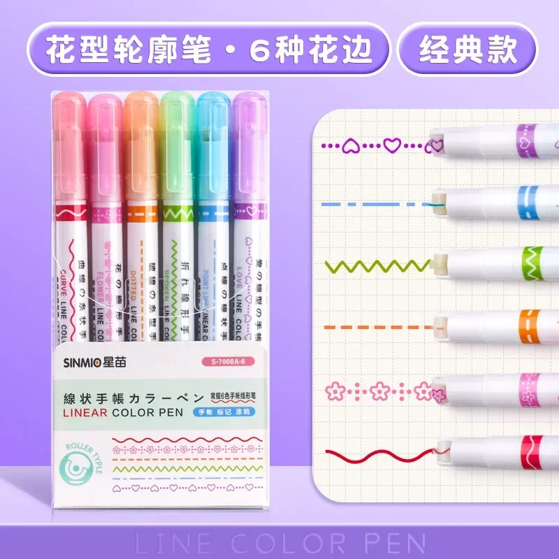 3/6/8pcs Line Shaped Highlighter Roller Tip Curve Liner Marker Pens Kawaii Graffiti Pen Korean Stationery School Office Supplies thumbnail 5