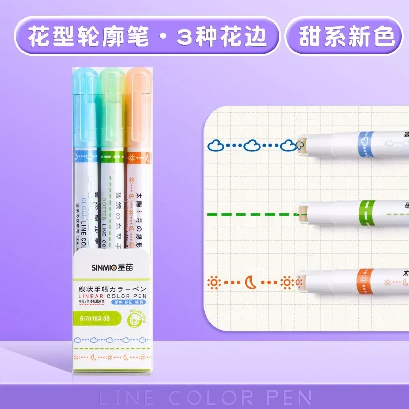 3/6/8pcs Line Shaped Highlighter Roller Tip Curve Liner Marker Pens Kawaii Graffiti Pen Korean Stationery School Office Supplies thumbnail 3