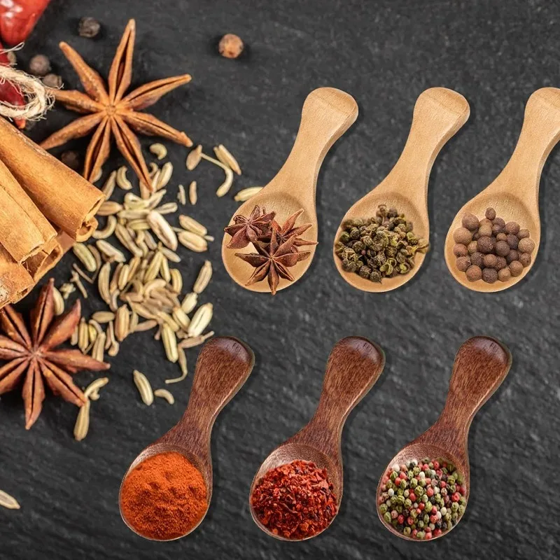 1-10PCS Mini Natural Wooden Spoons Scoop Tea Honey Coffee Condiment Salt Sugar Spoon Cooking Tools Household Kitchen Gadgets thumbnail 3