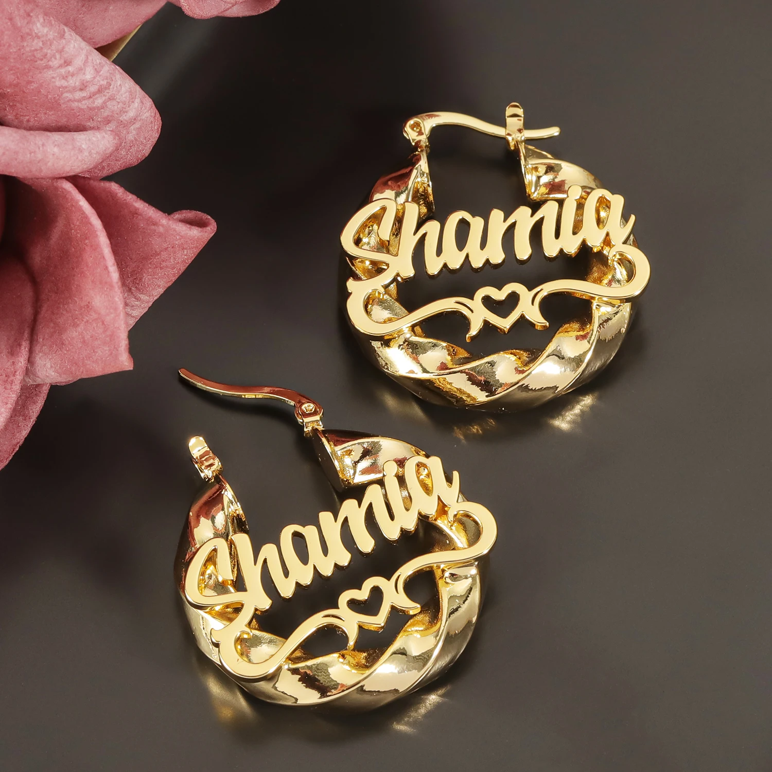 Qitian Kids Jewelry Custom Name Hoop Earrings Women Name Earring Twist Hoop Women Names Earrings Personalized Christmas Gift thumbnail 3