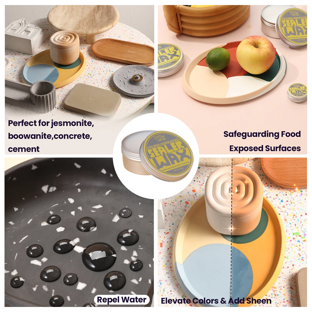 Natural Food Grade Sealer Wax Sets for Jesmonite Concrete Gypsum Plaster Sealing Wax Waterproof Coating With Sponge And Towel thumbnail 4