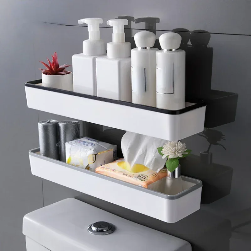Wall Hanging Toilet Bathroom Storage Cabinet Rack Punch Free Multifunctional Artifact Above Toilet Rack Shelf Organizer thumbnail 3