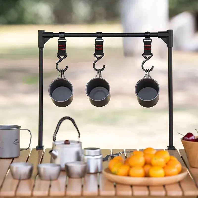 WESTTUNE Outdoor Desktop Storage Rack Camping Tableware Hanging Rack Ultralight Aluminum Alloy Shelves Stand Rack with Hooks thumbnail 3