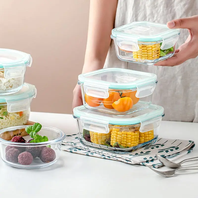 High Borosilicate Glass Lunch Box Microwave Oven Bento Bowl Sealed Picnic Box Office Workers' Fresh-keeping Box Bento Lunch Box thumbnail 2