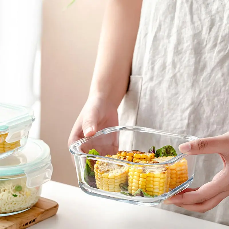 High Borosilicate Glass Lunch Box Microwave Oven Bento Bowl Sealed Picnic Box Office Workers' Fresh-keeping Box Bento Lunch Box thumbnail 3