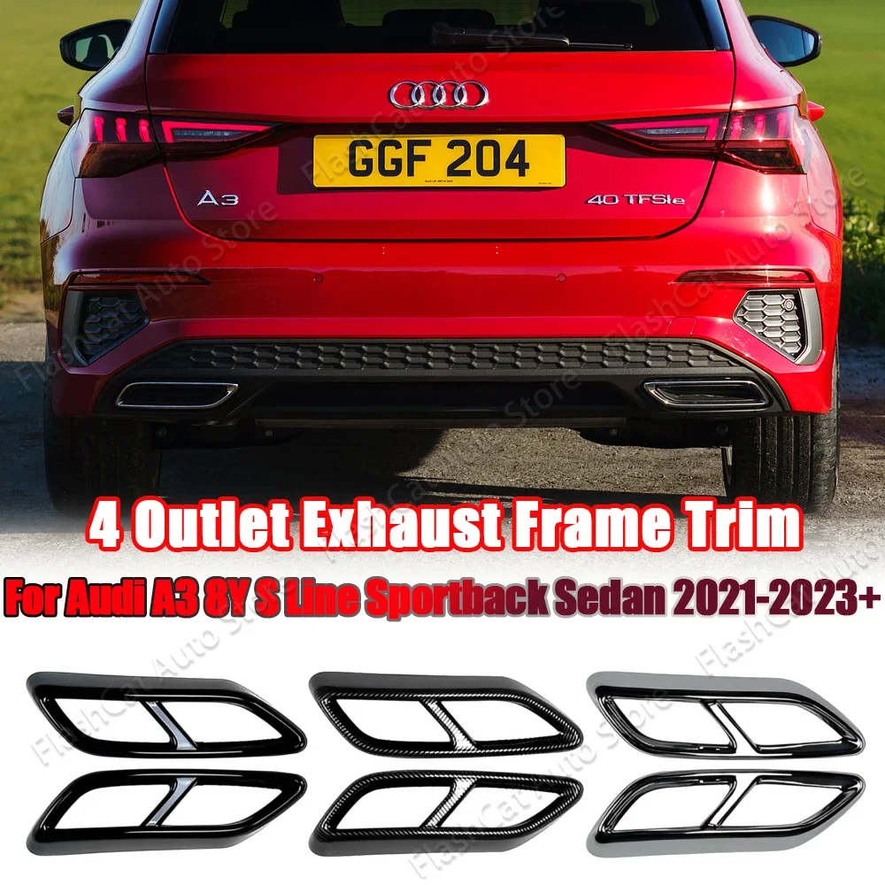 2Pcs/Sets Glossy Black Stainless Rear Dual Pipe Exhaust Outputs Mufflers Cover For Audi A3 8Y S Line Sportback Sedan 2021-2023
