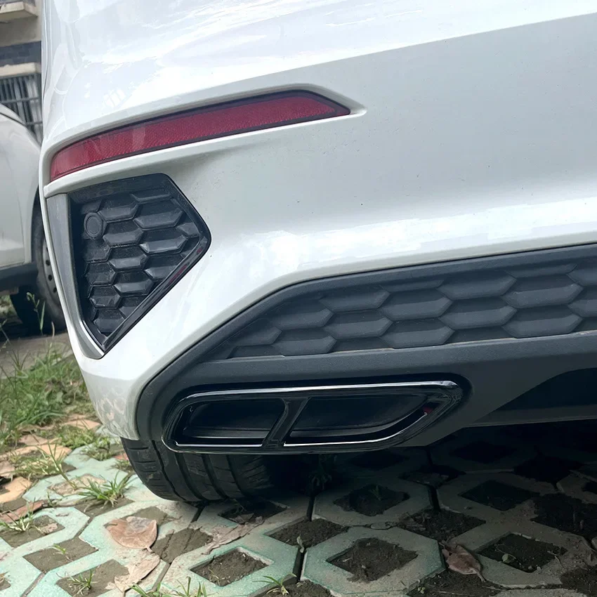 2Pcs/Sets Glossy Black Stainless Rear Dual Pipe Exhaust Outputs Mufflers Cover For Audi A3 8Y S Line Sportback Sedan 2021-2023 thumbnail 2