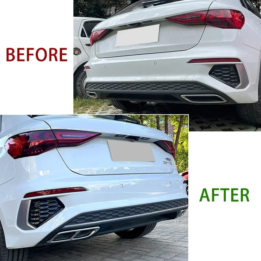 2Pcs/Sets Glossy Black Stainless Rear Dual Pipe Exhaust Outputs Mufflers Cover For Audi A3 8Y S Line Sportback Sedan 2021-2023 thumbnail 5