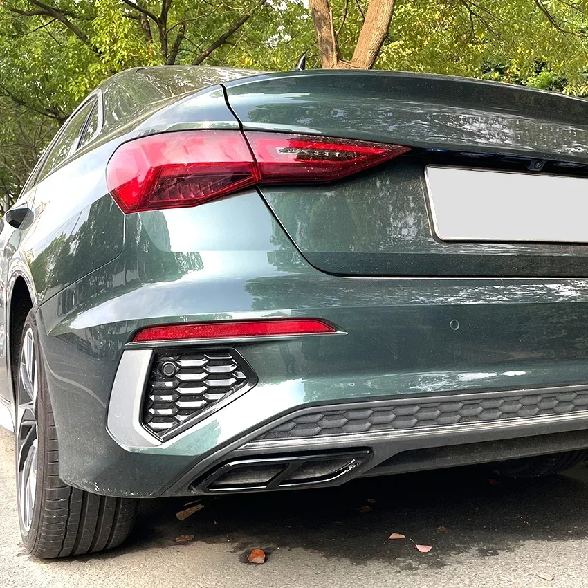 2Pcs/Sets Glossy Black Stainless Rear Dual Pipe Exhaust Outputs Mufflers Cover For Audi A3 8Y S Line Sportback Sedan 2021-2023 thumbnail 4