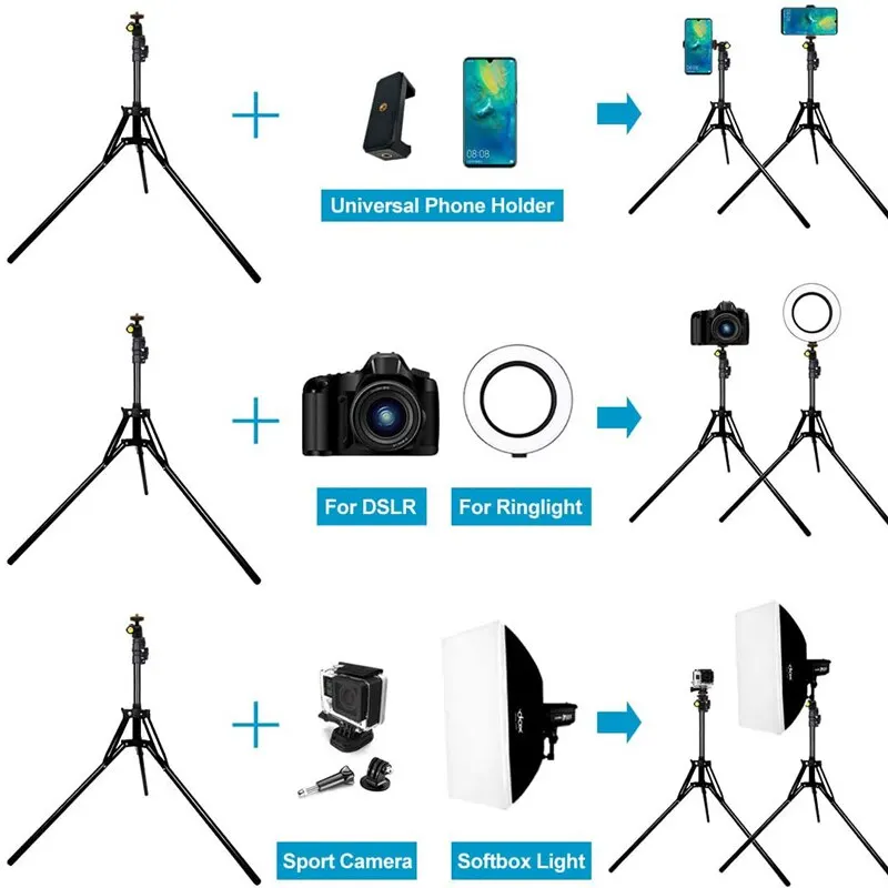 NAGNAHZ 78'' Photographic Lighting Tripod Aluminum Alloy Foldable Portable Light Stand Photography Camera Flash Mount Brackets thumbnail 5