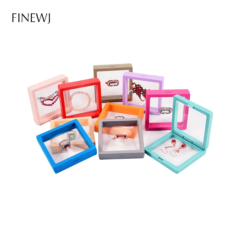Color PE Film Jewelry Storage Box 3D Packaging Case Coin Free Stand Floating Frame Membrane Ring Earring Bracelet Display Holder thumbnail 3