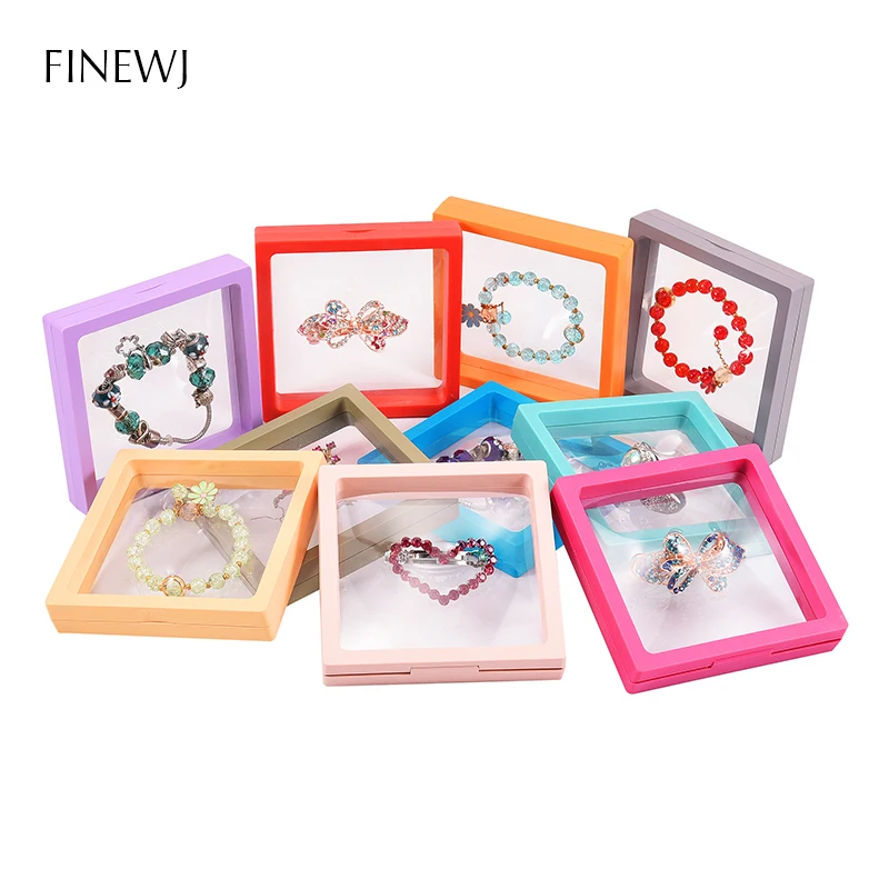Color PE Film Jewelry Storage Box 3D Packaging Case Coin Free Stand Floating Frame Membrane Ring Earring Bracelet Display Holder thumbnail 4