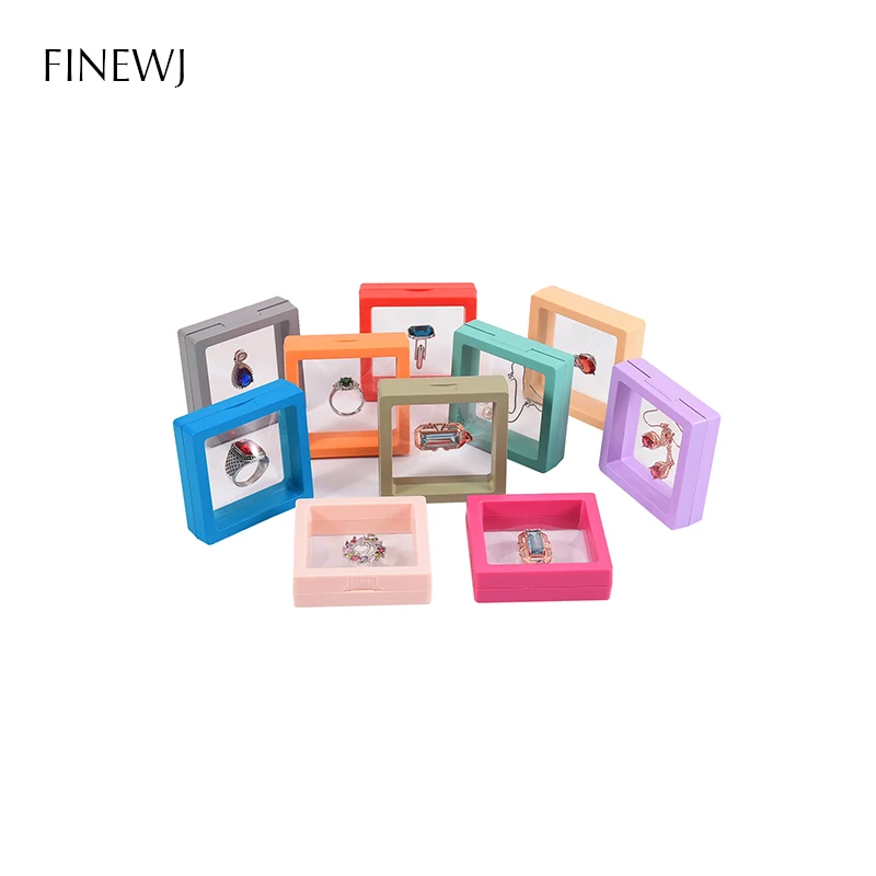Color PE Film Jewelry Storage Box 3D Packaging Case Coin Free Stand Floating Frame Membrane Ring Earring Bracelet Display Holder thumbnail 2