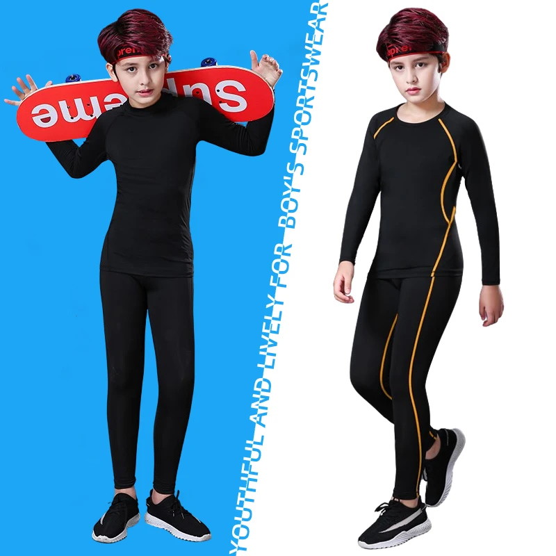 Kids Fitness Tracksuits Youth Warm Pants Tops Underwear Tight Sports Clothes for Boys Compression Running Basketball Sportswear thumbnail 3