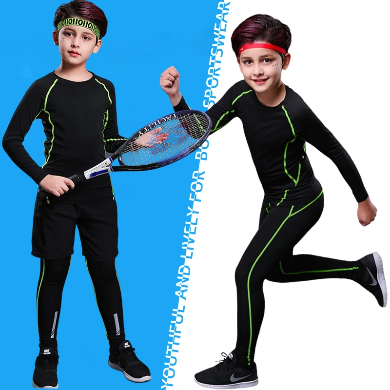 Kids Fitness Tracksuits Youth Warm Pants Tops Underwear Tight Sports Clothes for Boys Compression Running Basketball Sportswear thumbnail 4