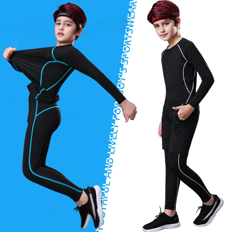 Kids Fitness Tracksuits Youth Warm Pants Tops Underwear Tight Sports Clothes for Boys Compression Running Basketball Sportswear thumbnail 2