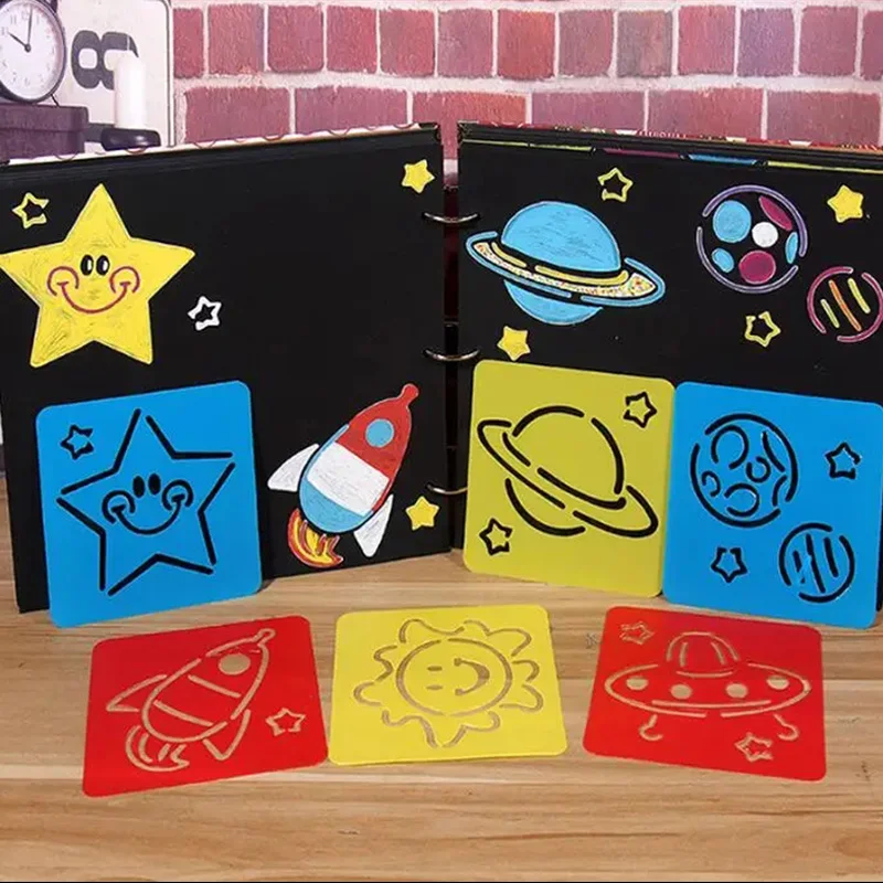 6PCS Hollow Out Painting Template DIY Accessories Plastic Cartoon Animal Vegetable Transportation Drawing Painting Tools TMZ
