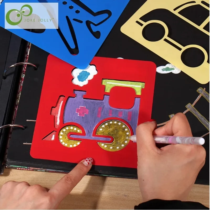 6PCS Hollow Out Painting Template DIY Accessories Plastic Cartoon Animal Vegetable Transportation Drawing Painting Tools TMZ thumbnail 3
