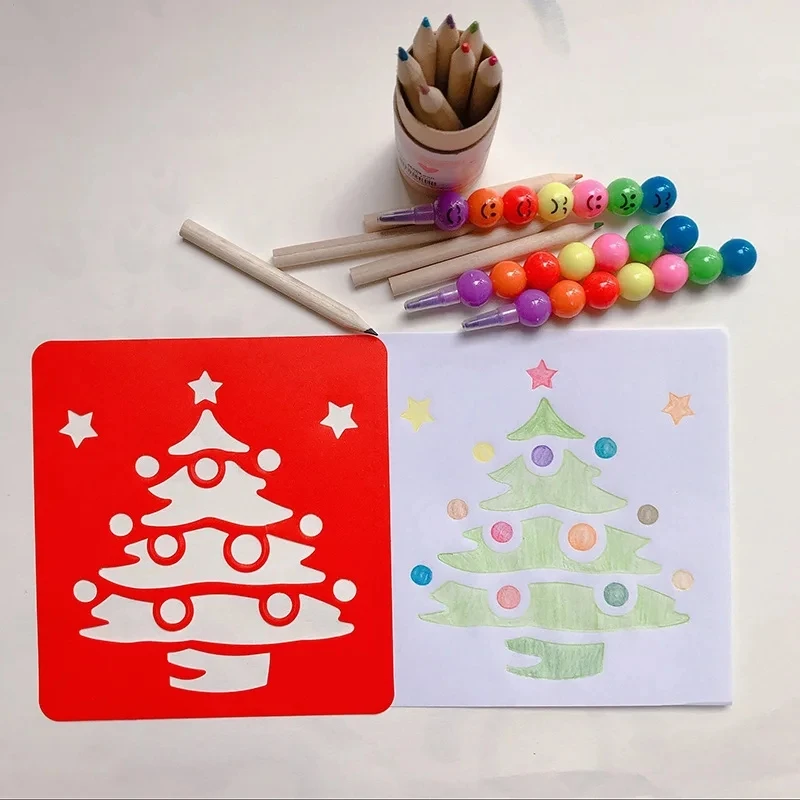 6PCS Hollow Out Painting Template DIY Accessories Plastic Cartoon Animal Vegetable Transportation Drawing Painting Tools TMZ thumbnail 5