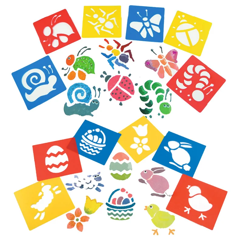 6PCS Hollow Out Painting Template DIY Accessories Plastic Cartoon Animal Vegetable Transportation Drawing Painting Tools TMZ thumbnail 2