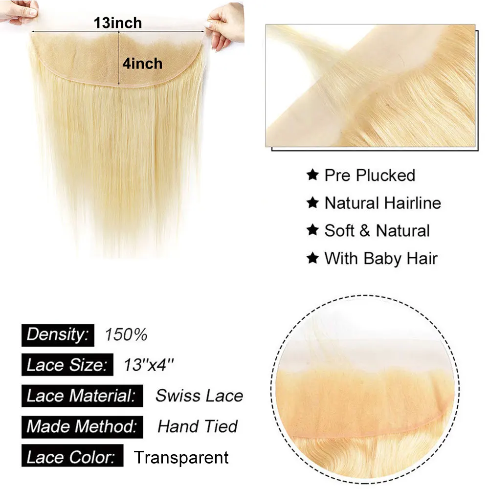 13x4 Blonde Human Hair Lace Frontal Closure  Newmi Pre Plucked Transparent Lace Frontal Natural Hairline 4x4 613 Lace Closure thumbnail 4