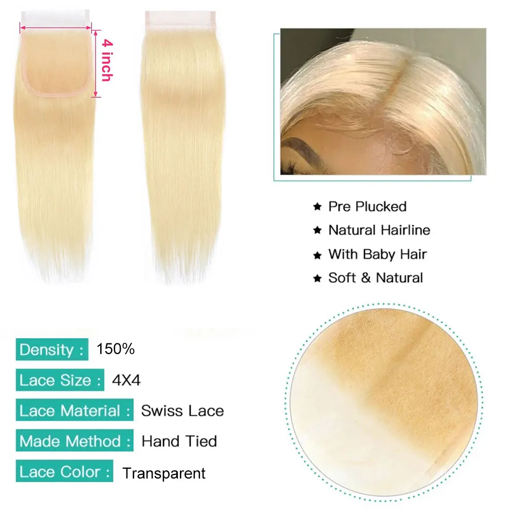 13x4 Blonde Human Hair Lace Frontal Closure  Newmi Pre Plucked Transparent Lace Frontal Natural Hairline 4x4 613 Lace Closure thumbnail 5