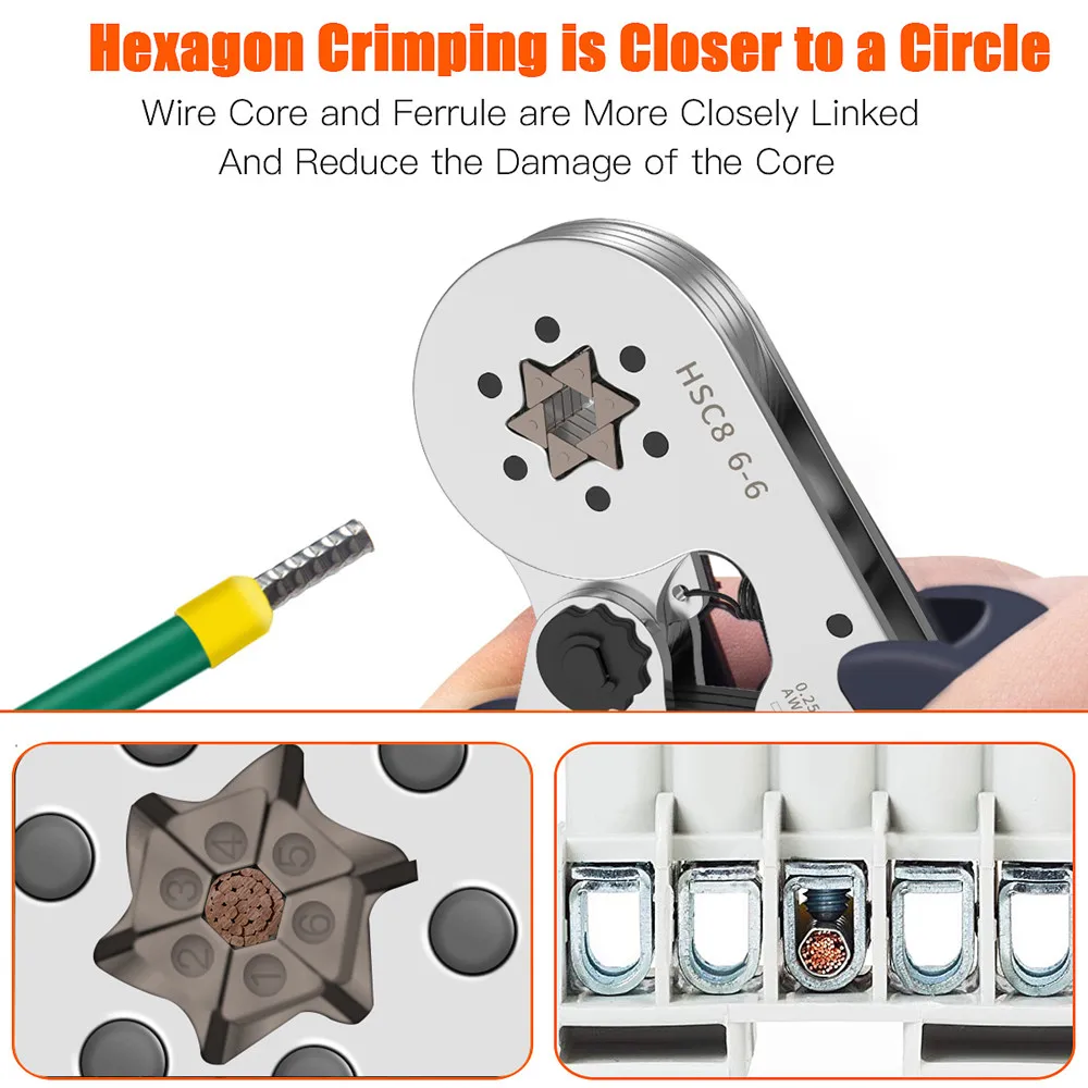 Ferrule Sleeves Terminal Crimping Tools Mini Electrical Pliers HSC8 6-4/6-6(0.25-10mm²/0.25-6mm²) Wire Connection Repair Clamp thumbnail 2