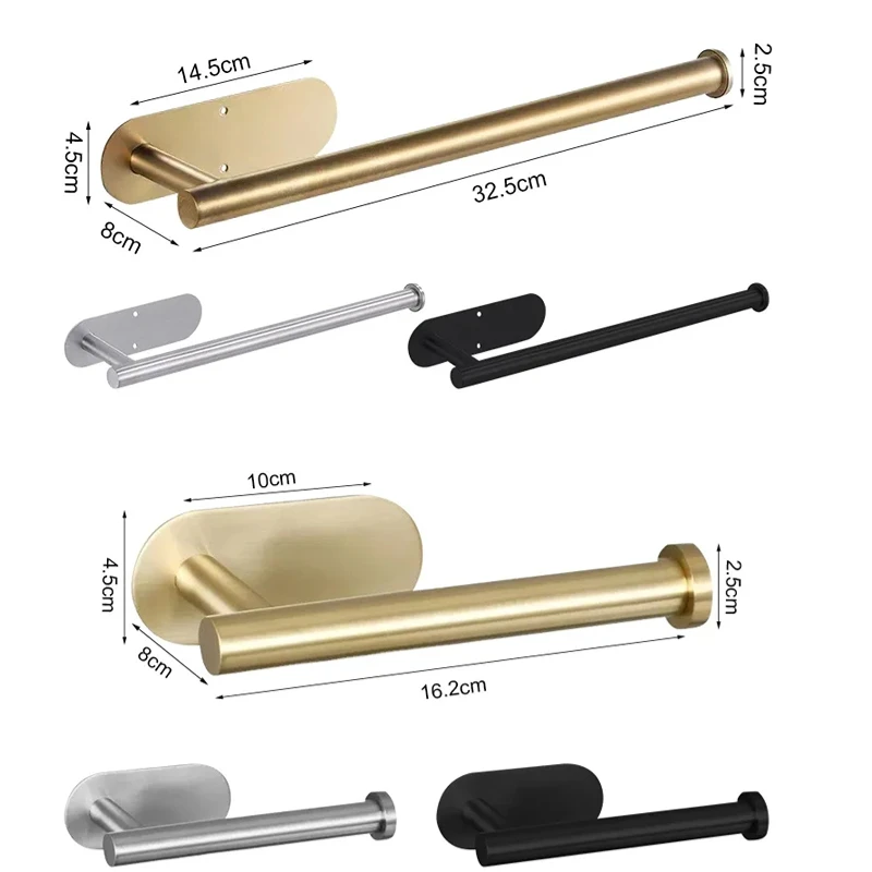 Adhesive Toilet Paper Holder Stainless Steel Wall Mount Kitchen Roll Towel Rack Napkin Dispenser Absorbent Stand Tissue Hanger thumbnail 3
