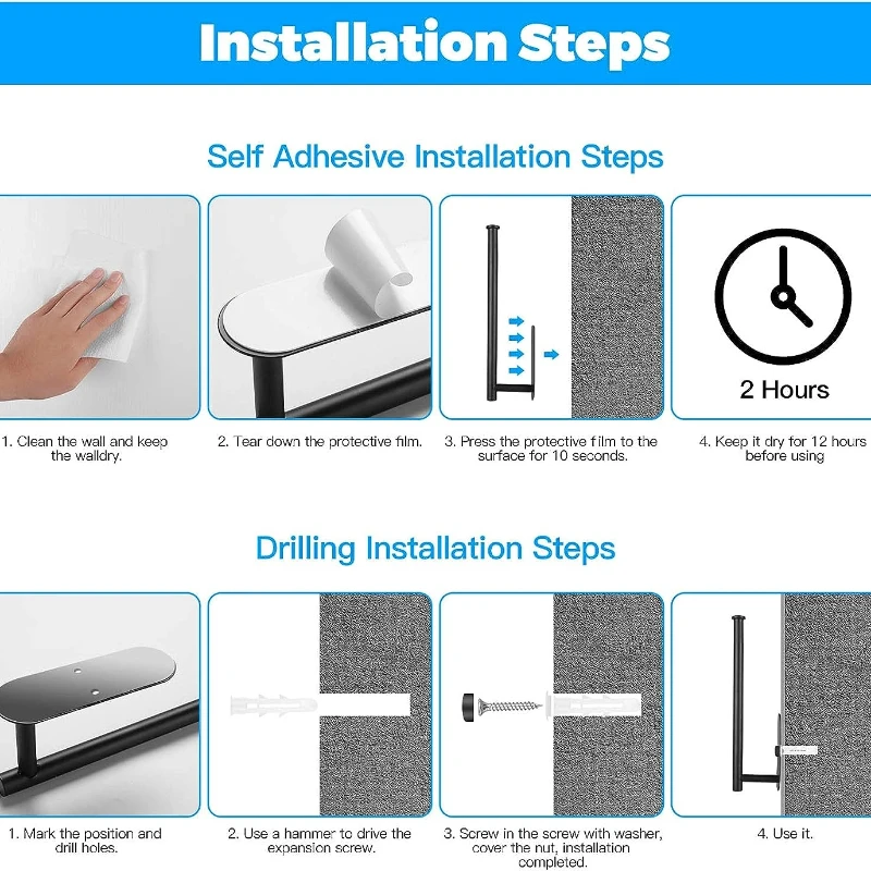 Adhesive Toilet Paper Holder Stainless Steel Wall Mount Kitchen Roll Towel Rack Napkin Dispenser Absorbent Stand Tissue Hanger thumbnail 4
