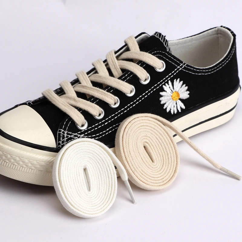 1Pair Flat Shoelaces Canvas Sneakers Shoeslace Cotton Rope Shoelace White Black Beige Solid Laces for Shoes 100/120/140/160cm thumbnail 5