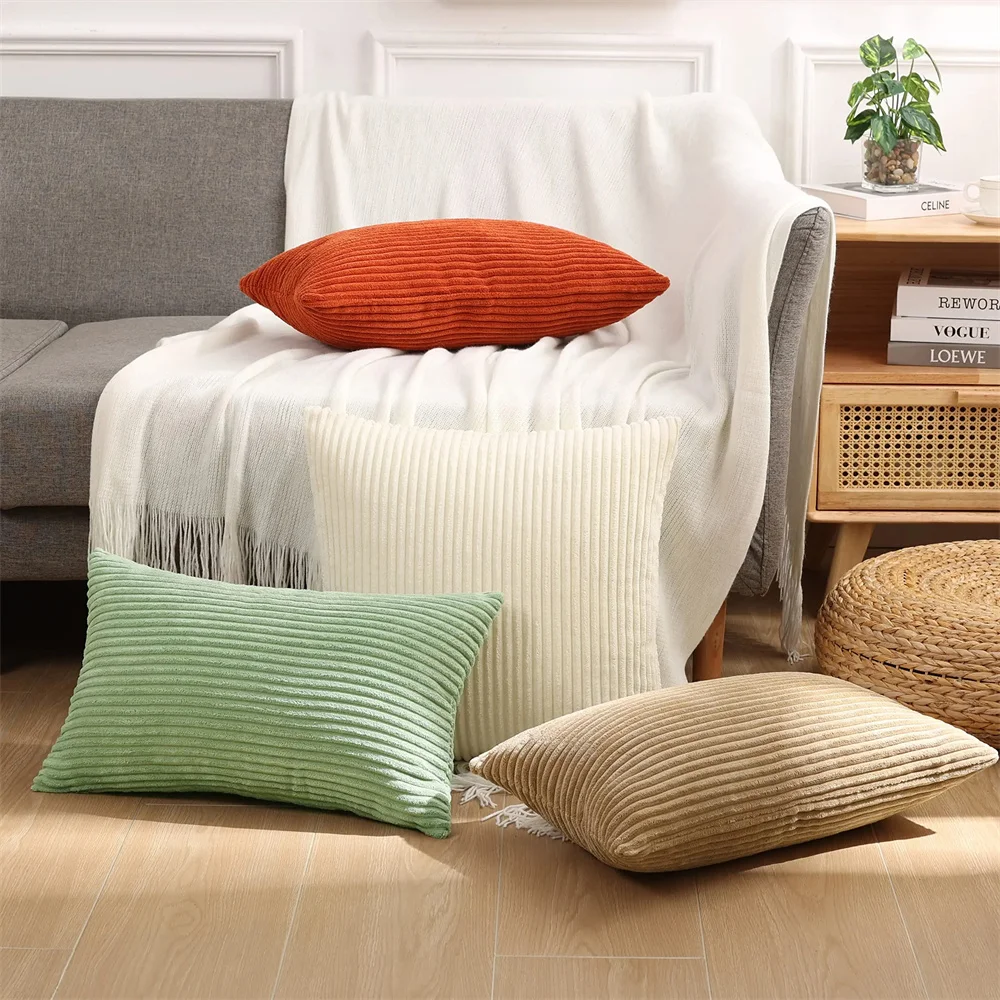 Olanly Corduroy Cushion Cover 45x45 Soft Fluffy Strip Pillow Cover 50x50 Luxury Decorative Home Pillow Case For Sofa Living Room thumbnail 5
