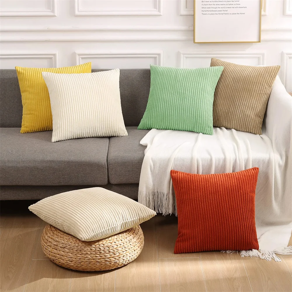 Olanly Corduroy Cushion Cover 45x45 Soft Fluffy Strip Pillow Cover 50x50 Luxury Decorative Home Pillow Case For Sofa Living Room thumbnail 6